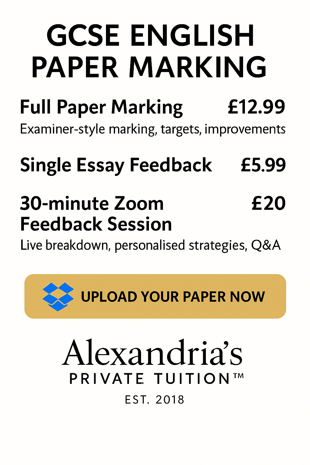 GCSE English Paper Marking Prices